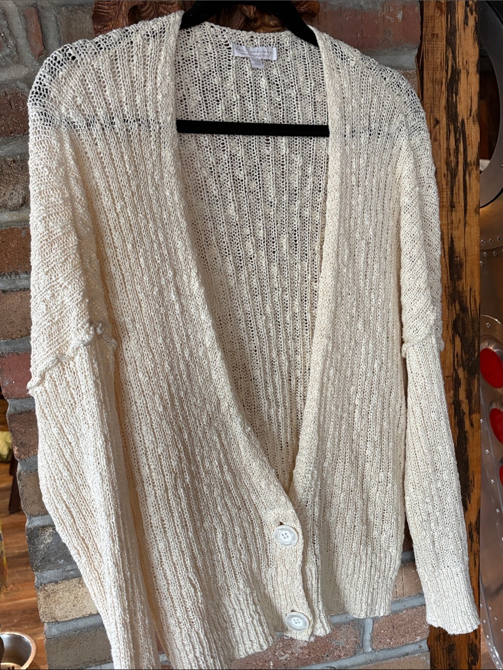 Open-Knit Cream Button-Front Cardigan Sweater
